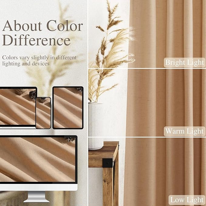 Nanspring Camel Linen Curtains for Living Room 94 Inches Long Back Tab and Rod - Image 3