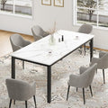 GarveeHome 78.7in Industrial Dining Table for 6, Wooden Long Dinner Table with Mortise Tenon Design, Kitchen Table with Sturdy Metal Legs, for Dining Room Home Office Living Room, White