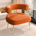 Modern Velvet Accent Chair, Round Upholstered Barrel Armchair for Small Spaces, Fluffy Side Corner Sofa Chair for Living Room, Bedroom, Vanity, Office, Reading Nook(Orange)