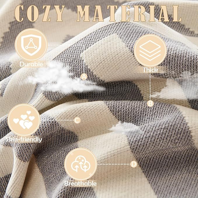 HANDONTIME Grey Sofa Cushion Covers Boho Couch Sofa Covers Dog Couch Cover for Sofa Chenille Couch Sofa Slipcover for Pets Sofa Cover Thick Washable Sectional Slip Covers for Sofas/Couches, 91" X134"
