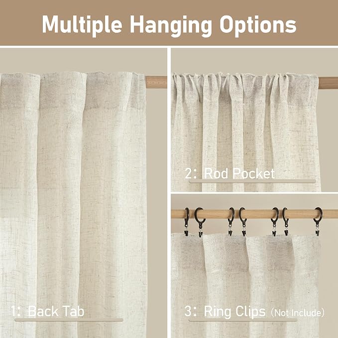 LAMIT Natural Linen Semi Sheer Curtains 63 Inch - Image 3