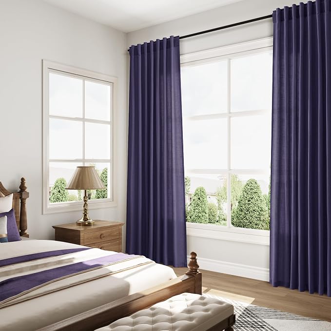 Nanspring Purple Linen Blend Light Filtering Back Tab Curtains 108 Inches Long - Image 8