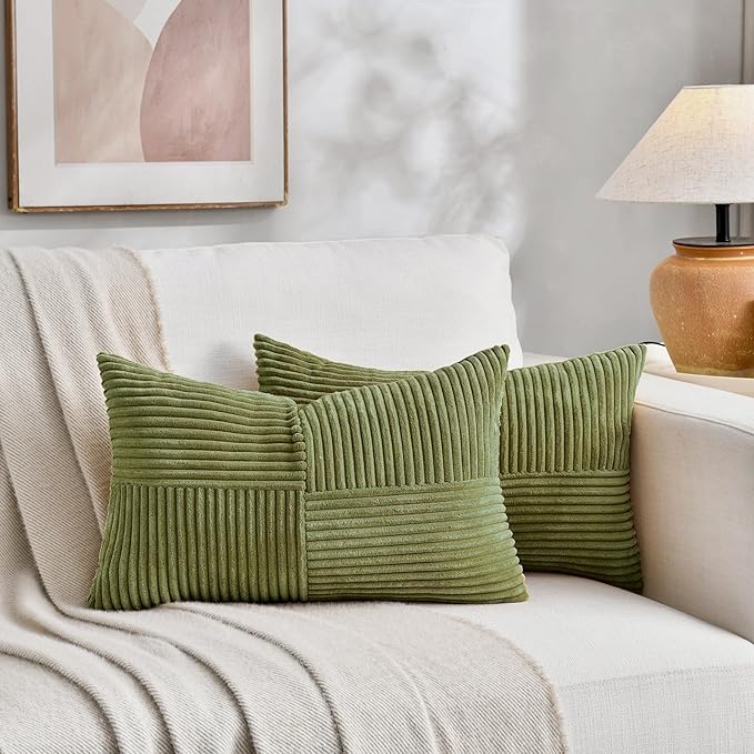 Fancy Homi 2 Packs Moss Green Long Lumbar Decorative Throw Pillow Covers 12x24 - Image 5