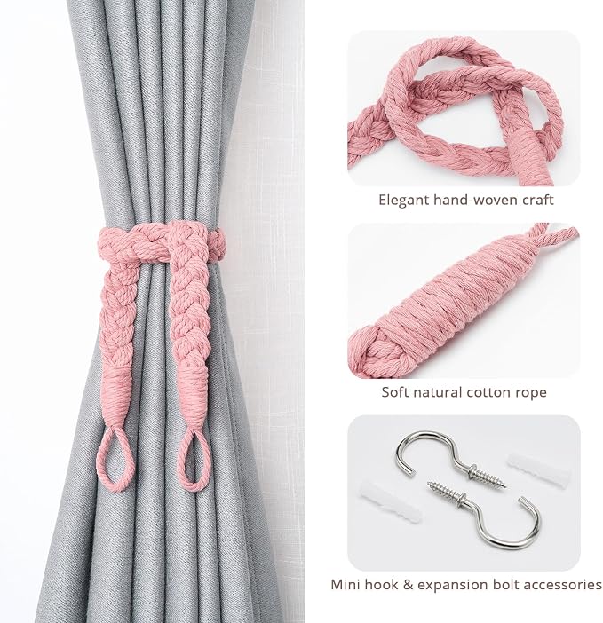 NICEEC 2 Pack Natural Cotton Rope Curtain Tiebacks Elegant Boho Style - Image 2