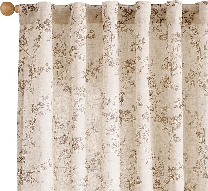 Lazzzy Farmhouse Linen Curtains Extra Long Taupe Floral Curtains 108 Inch by Lazzzy