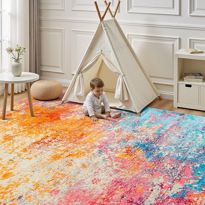 Rugflix 8x10 Area Rugs for Living Room, Washable Large Multicolor Rug - Image 2