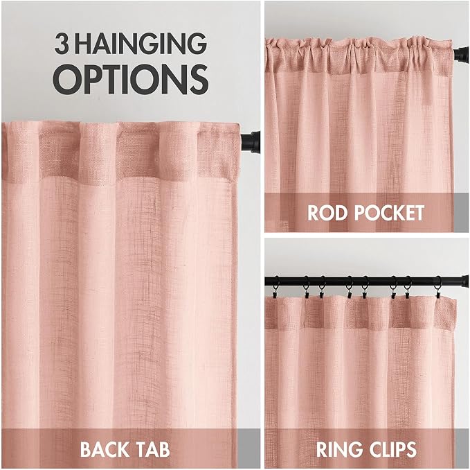 MIULEE Blush Pink Linen Curtains 90 Inch Long 2 Panels - Image 3