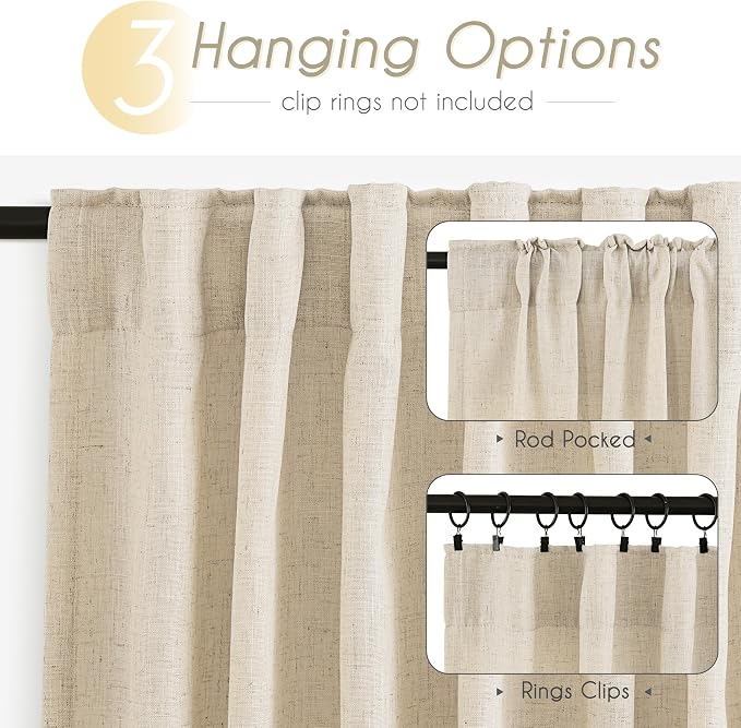 Faux Linen Beige Curtains 84 inches Long - Image 6