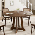 Round Dining Table for 4, 47 Inch Wooden Circle Dinner Table with Sturty Legs, 4 Parts of Tabletop, Round Pedestal Kitchen Tables for Dining Room, Kitchen, Living Room, Brown
