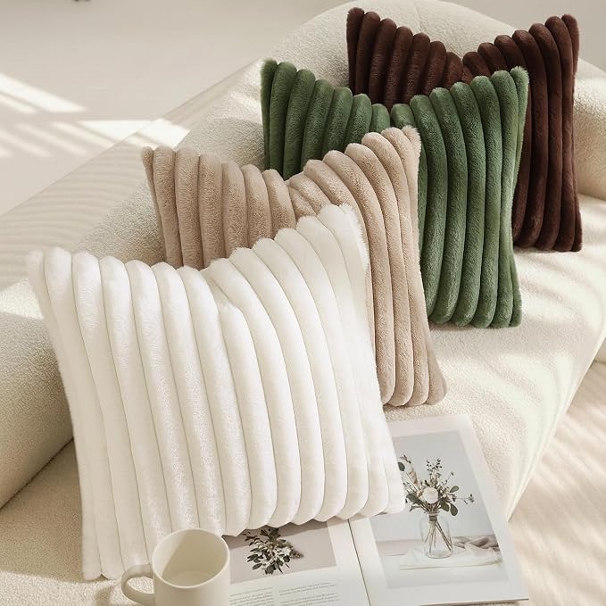 decorUhome Cozy Faux Fur Throw Pillow Covers 26x26 Set of 2 Decorative Soft - Image 3