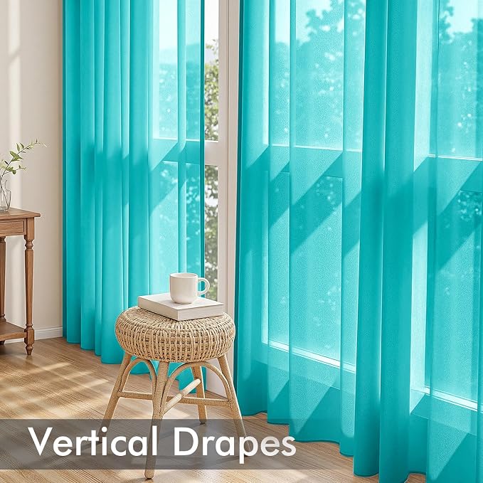 MIULEE Turquoise Sheer Curtains 63 Inches Long, 4 Panels Set, Light Filtering - Image 5