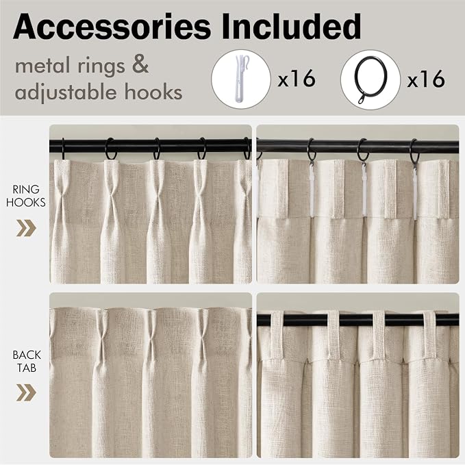 MIULEE Pinch Pleated Thick Linen Curtains 108 Inches Long 2 Panels - Image 8