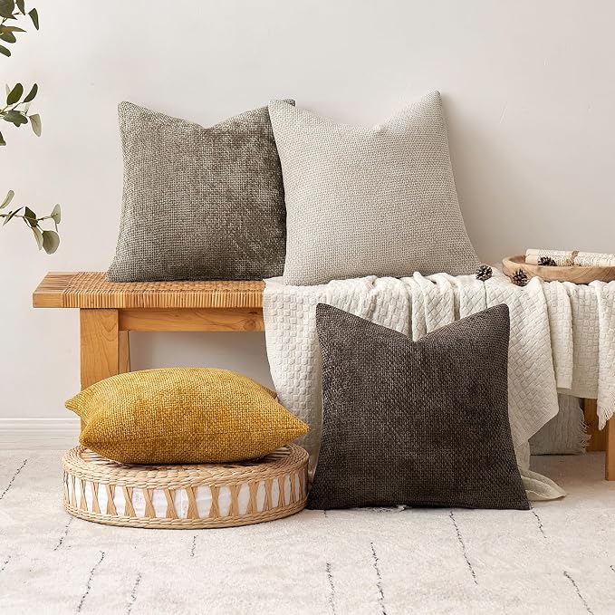 MIULEE Pack of 2 Couch Throw Pillow Covers 18x18 Inch Neutral Dark Brown Boho - Image 4