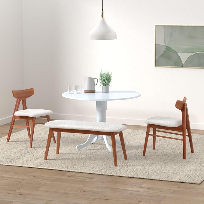 IC International Concepts, 42" Round Dual Drop Leaf Pedestal Dining Table, Solid Real Wood, Sturdy Parawood, White