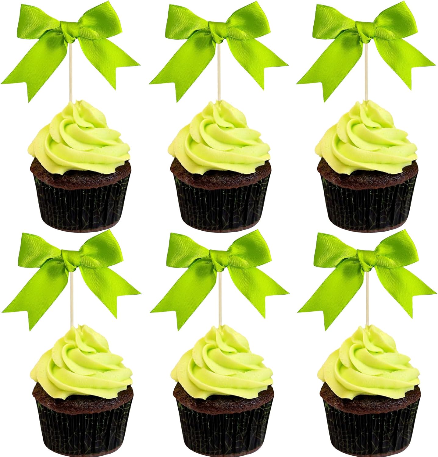 Gyufise 24Pcs Bow Cupcake Toppers Coquette Bow Girls Birthday Cake Decorations Bowknot Cake Toppers Bowknot Cupcake Picks for Baby Shower Birthday Wedding Bridal Engagement Party Supplies Green