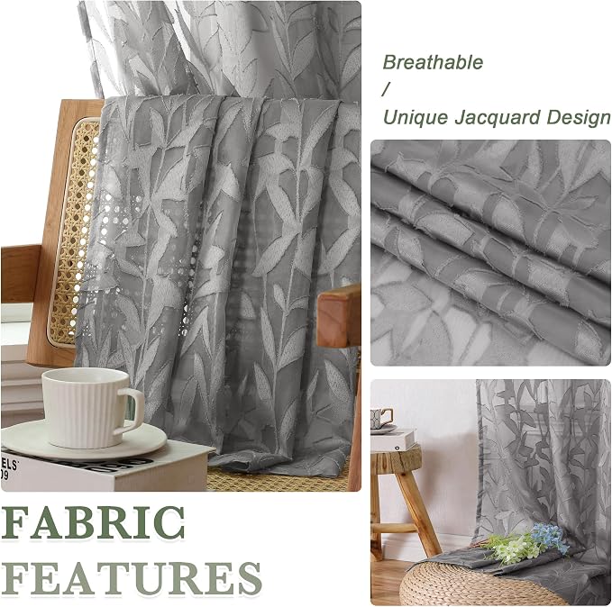 Lecloud Leia Charcoal Grey Curtains Sheer Valances - Image 3