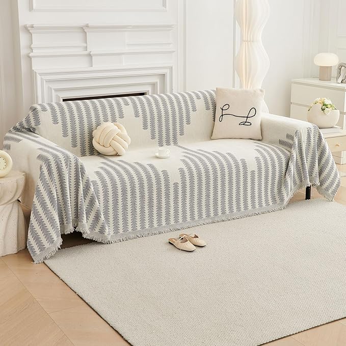 HAOMAIJIA Boho Sofa Covers Couch Covers for 3 Cushion Couch Sofa Pet Friendly Soft Thick Non Slip Couch Cover for Dogs Washable Sectional Couch Covers L Shape Furniture Protector (Grey, 91"x134")