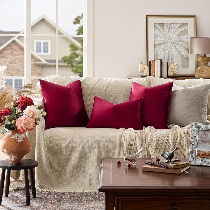 GIGIZAZA Burgundy Pillow Covers 24x24: Pack of 2 Throw Pillows Soft Solid Covers - Image 2