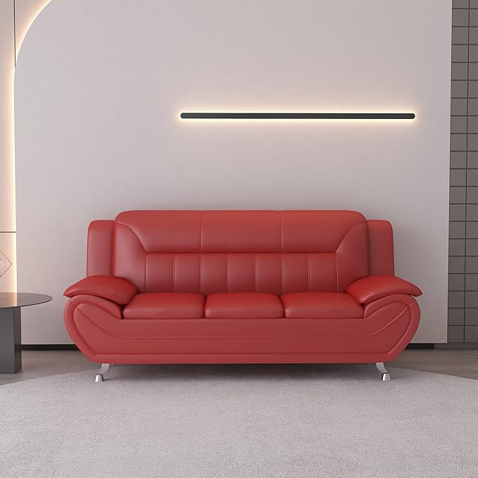 Container Furniture Direct Michael Modern Faux Leather Upholstered Stainless Steel Legs Living Room, Chair, Loveseat, Sofa, White Dove