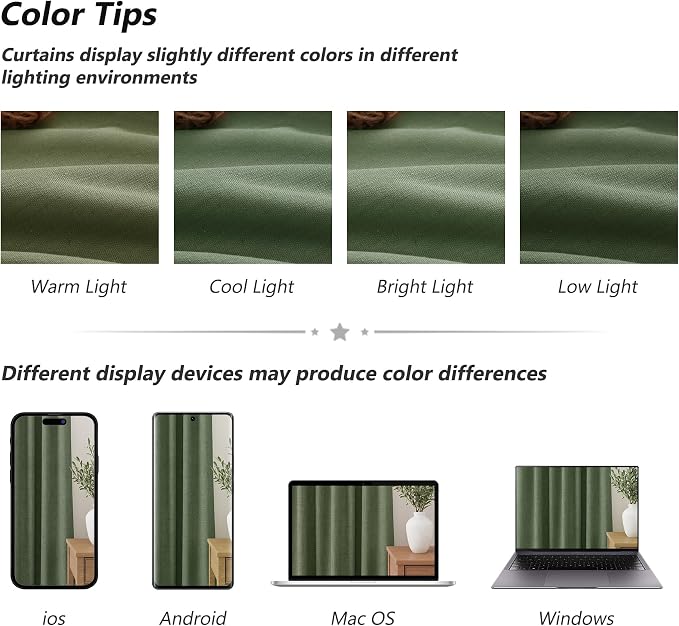 Guken Olive Green 100% Blackout Curtains 102 Inch Length 2 Panels Set - Image 8