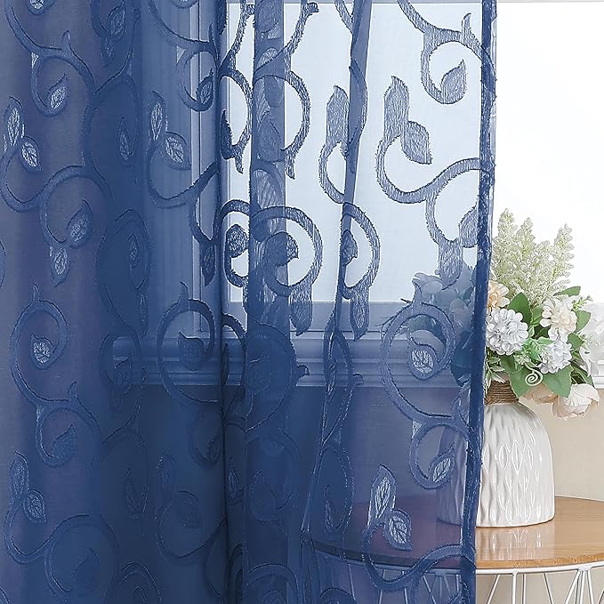 OWENIE Furman Blue Sheer Curtains 54 Inch Length 2 Panels Set - Image 6