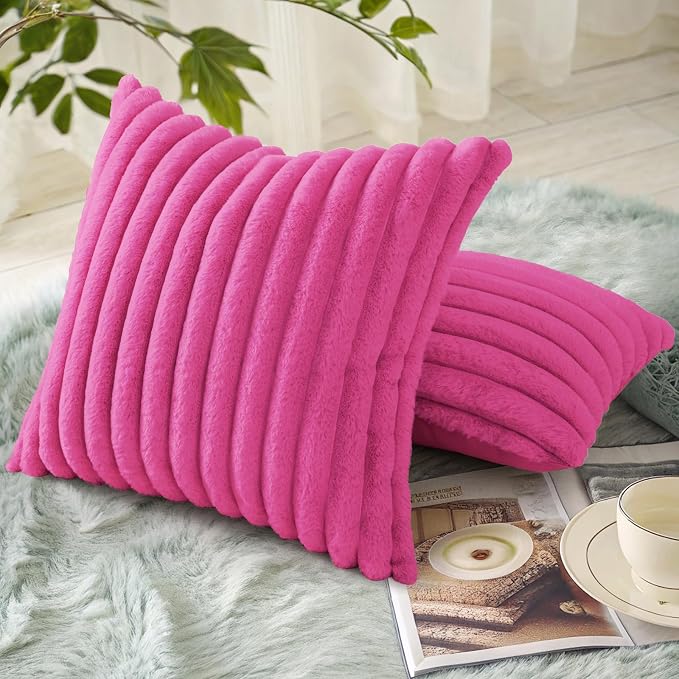 decorUhome Summer Cozy Faux Fur Throw Pillow Covers 18x18 Set of 2 Decorative - Image 4