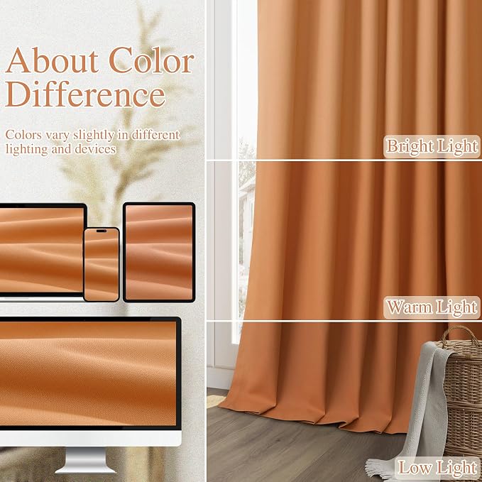 Guken Orange 100% Blackout Linen Curtains 102 Inch Length 2 Panels Set - Image 8