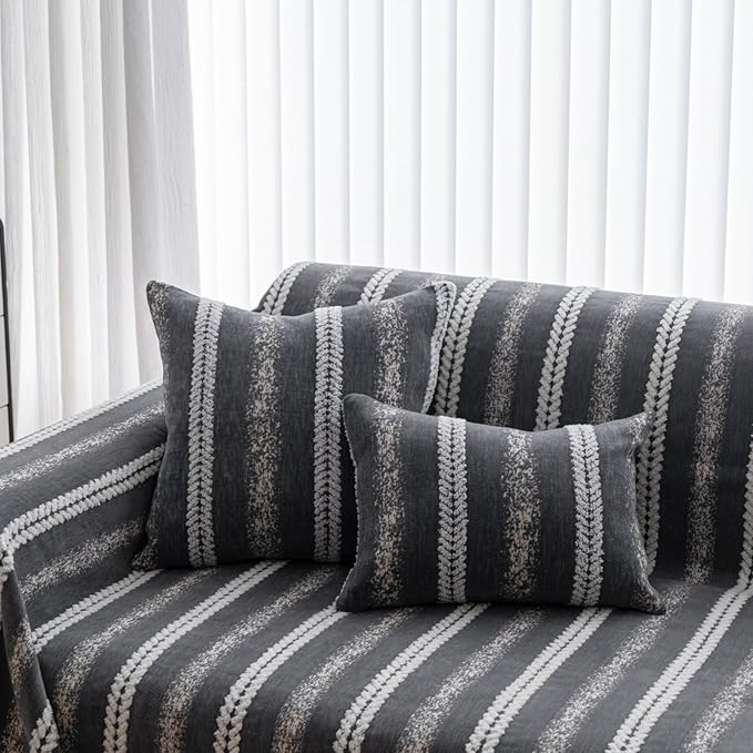 Pack of 1 Decorative Throw Pillow Covers 12x20 Inch, Pillow Cases for Living Room Couch Bedroom Farmhouse Home Decor, Soft Stripe Chenille Cushion Covers for Sofa Grey,20''x20''