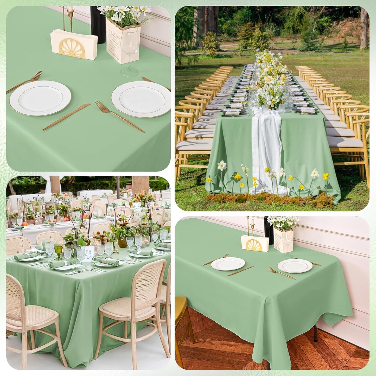 10 Pack Sage Green Rectangular Tablecloths, 60 x 126 Inch, Polyester, Wrinkle & Stain Resistant, Perfect for 8ft Tables, Wedding, Party, Banquet