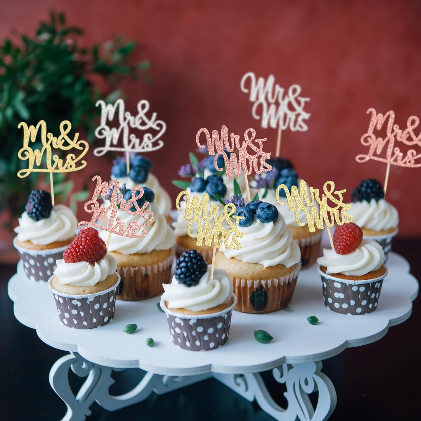 Gyufise 36Pcs Mr & Mrs Cupcake Toppers Glitter Bridal Shower Cupcake Picks for Wedding Engagement Birthday Anniversary Party Cake Decorations Supplies Colorful
