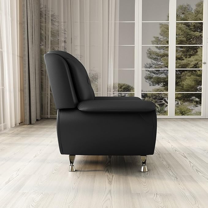 Container Furniture Direct Michael Modern Faux Leather Upholstered Stainless Steel Legs Living Room Sofa, Chair, Black