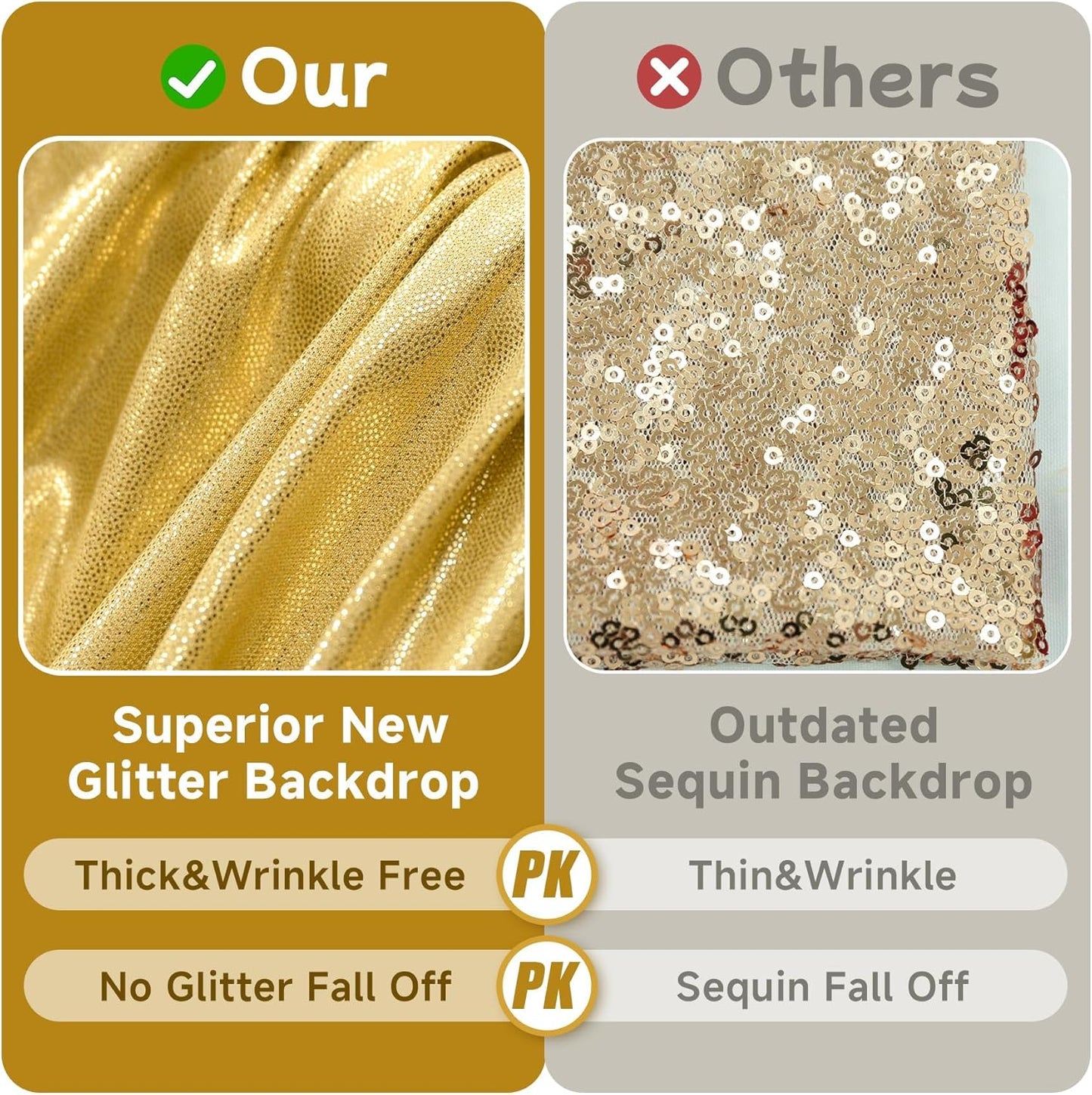 10ftx10ft Thick Gold Glitter Backdrop Curtain Panels for Parties, Wrinkle Free Sequin Sparking Photo Backdrop Drapes, 2 Panels 5x10ft Shimmer Back Drop Cloth for Wedding Birthday Photography