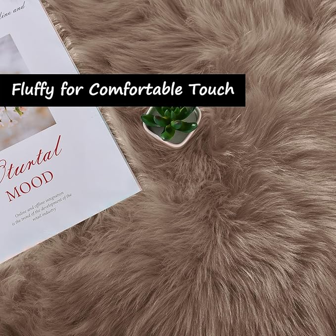 Goolela Circle Sheepskin Rug 5ft Round Fluffy Fuzzy Furry Carpet - Image 5