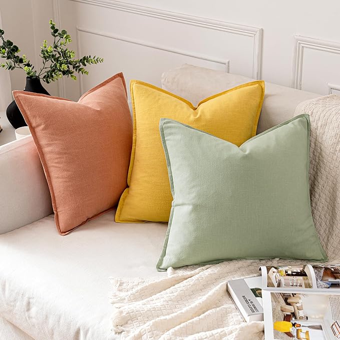MIULEE Decorative Linen Euro Sham Pillow Covers 22x22 Inch Coral Boho Farmhouse - Image 4