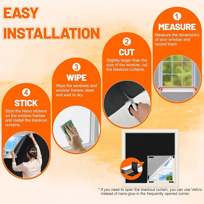 100% Black Out Window Cover Portable Blackout Shades Adhesive Thermal Blackout - Image 5