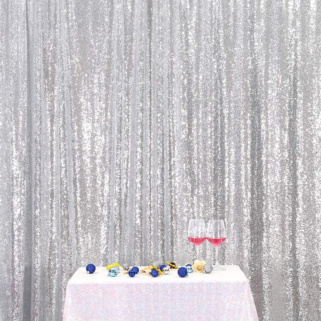 Eternal Beauty Silver Sequin Backdrop, 4x7 Ft Glitter Background Curtains for Shimmer Photography Party Wedding Birthday Back Drop Decor