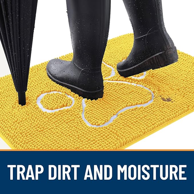 OLANLY Door Mat for Muddy Dog Paws 30x20, Ultra Absorbent Chenille Mud Doormat with Paw Print Design, Non-Slip Washable Doormat for Indoor Entryway, Quick-Dry Pet Bed Mats for Dirty Dogs, Yellow
