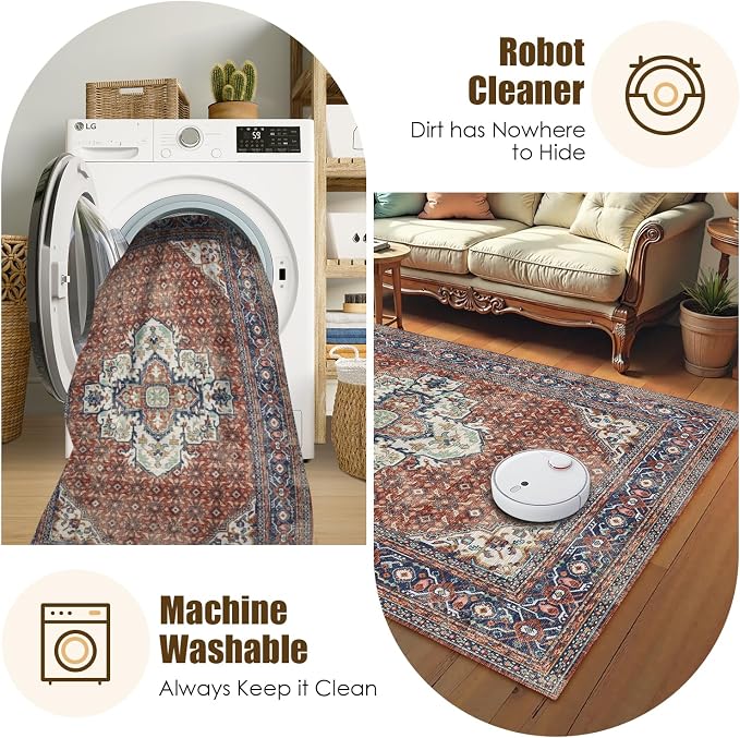 Washable Area Rug 4' x 6' Vintage Traditional Persian Mat - Image 7