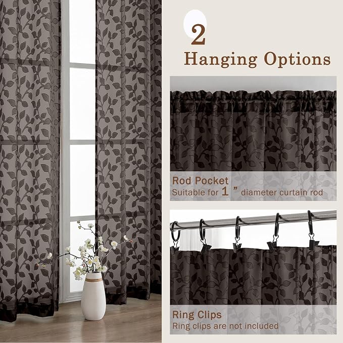 Chyhomenyc Chocolate Sheer Curtains 90 Inch Length 2 Panels Set, Light - Image 5