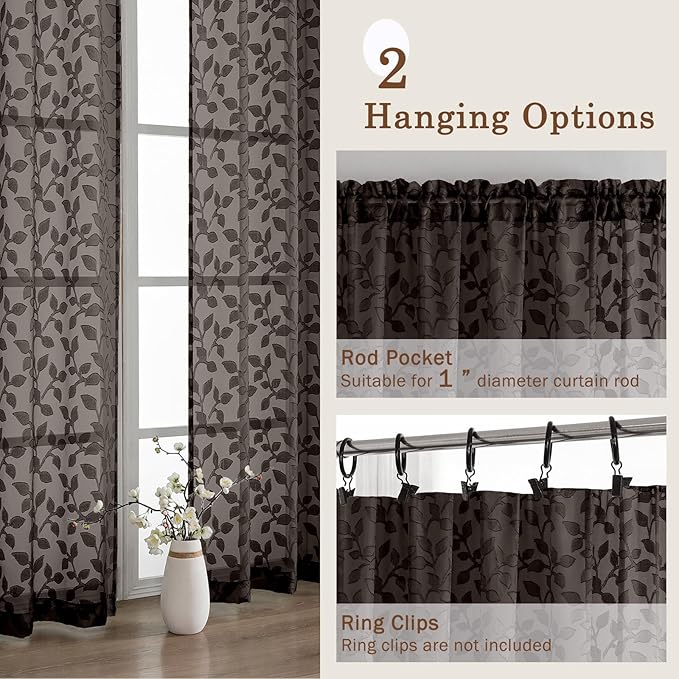 Chyhomenyc Extra Long Chocolate Sheer Curtains 108 Inch Length 2 Panels Set - Image 5