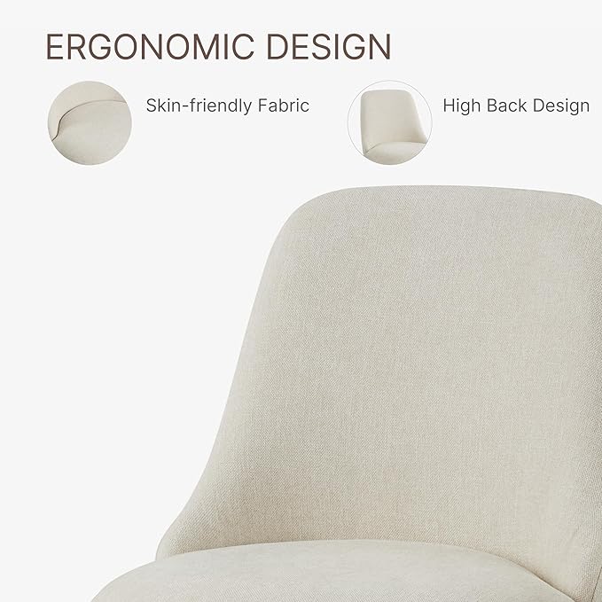 Swivel Dining Chair Mid Century Modern DeskChair High Back Upholstered Linen Fabric SideChair for Kitchen Diningroom Bedroom,Linen,1 Box