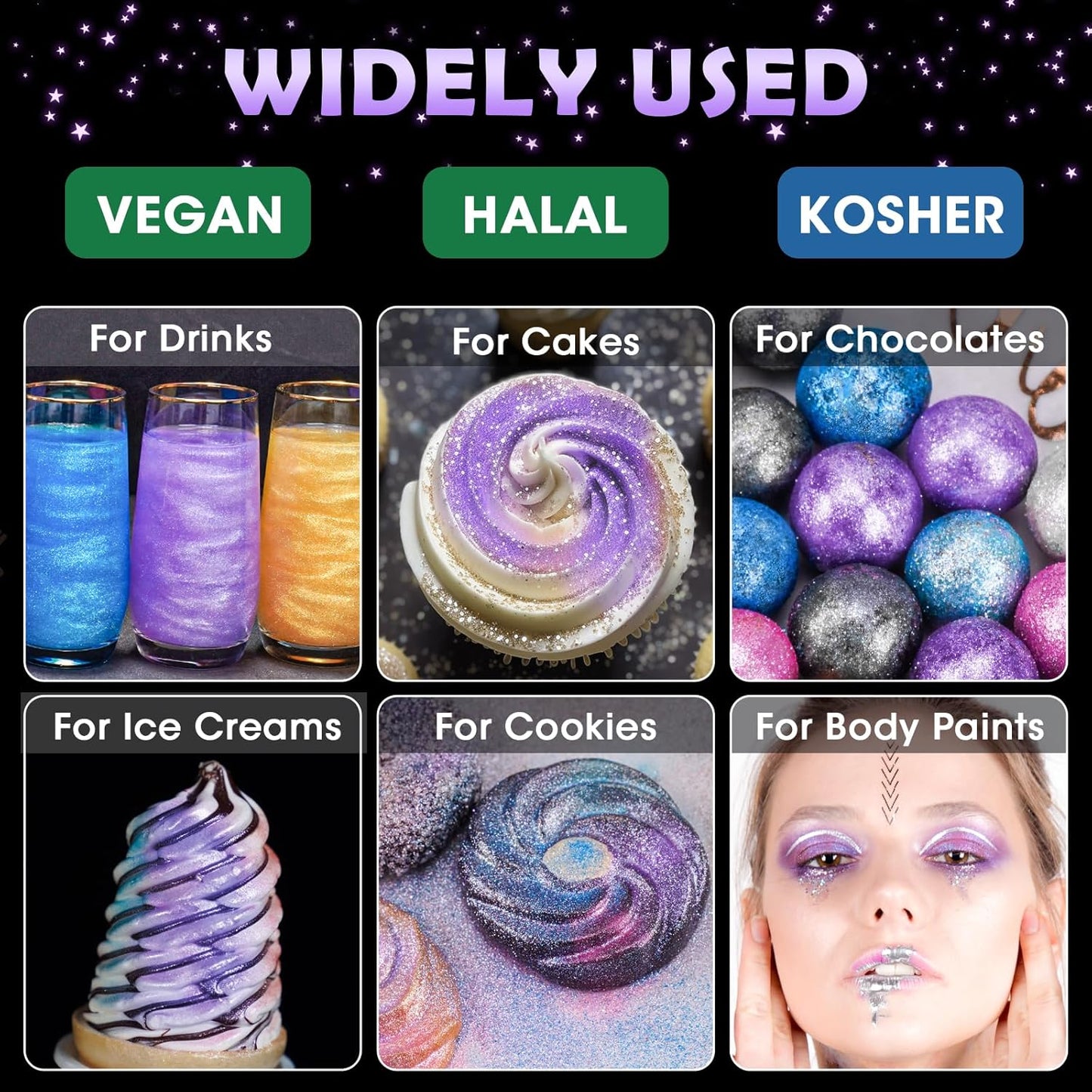 NiHome Edible Food-Grade Glitter Powder Glimmer Luster Dust Metallic Fancy Food Decorating Sprinkle Glimmery Dust for Drink Wine Beverage Cake Bakery Vegan Allergen-Free (Purple, 0.35oz/10g)