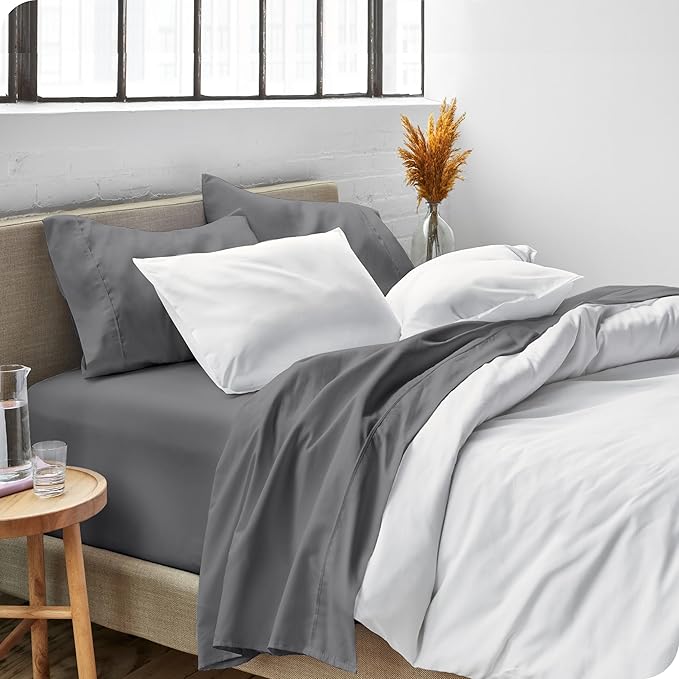 Bare Home Split Queen Sheet Set - 1800 Ultra-Soft Microfiber Split Queen Bed Sheets - Double Brushed - Deep Pockets - Easy Fit - 5 Piece Set - Bedding Sheets & Pillowcases (Split Queen, Grey)