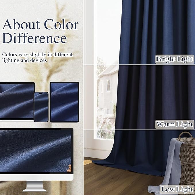 Guken Navy Blue 100% Blackout Curtains 120 Inch Length 2 Panels Set - Image 7