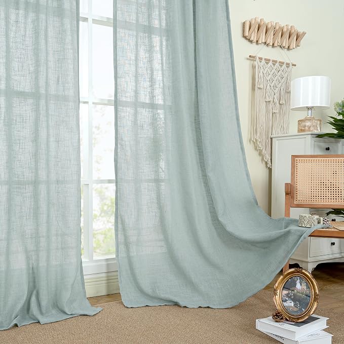 LAMIT Light Filtering Linen Curtains 45 Inch Length 2 Panels, Semi Sheer Window - Image 9