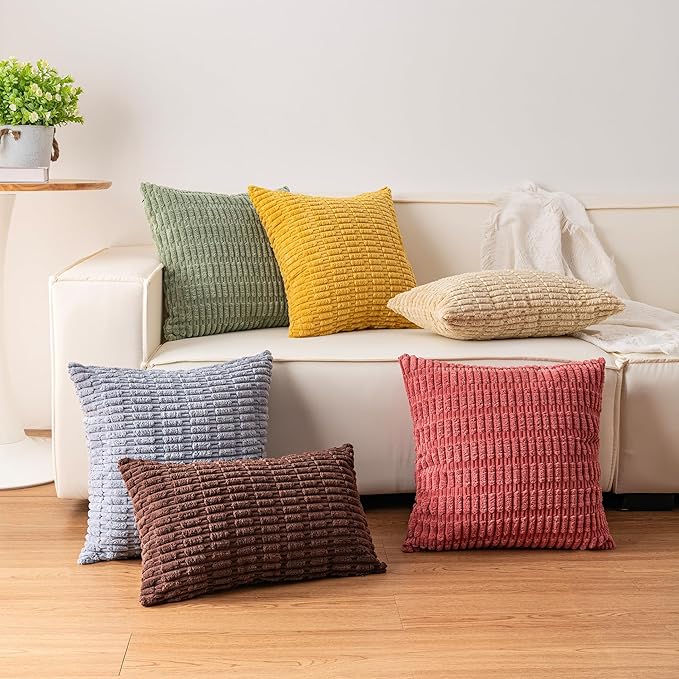 Pack of 2 Corduroy Decorative Throw Pillow Covers 20x20 Inch Soft Striped - Image 7