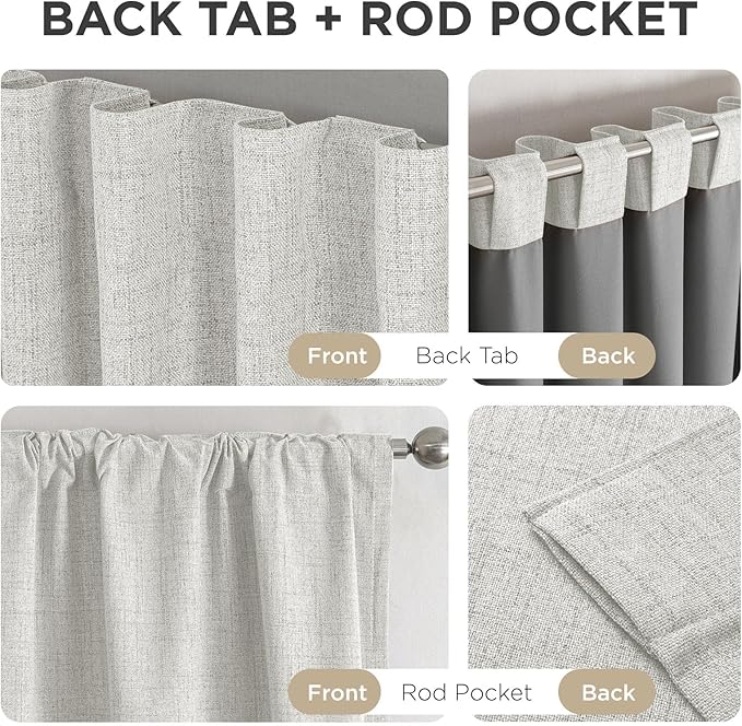 Joydeco 100% Blackout Curtains for Bedroom - Natural Linen Curtains 100" W x 84" L, Thermal Insulated 1 Panels White Light Blocking Drapes, Rod Pocket & Back Tabs, Darkening Privacy for Living Room