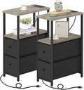 TUTOTAK Small Narrow End Table with Charging Station, Set of 2, Side Table with Outlets, Nightstand with 2 Cloth Drawers, Couch Table, for Living Room, Bedroom, Bedside, Greige TB01BG055