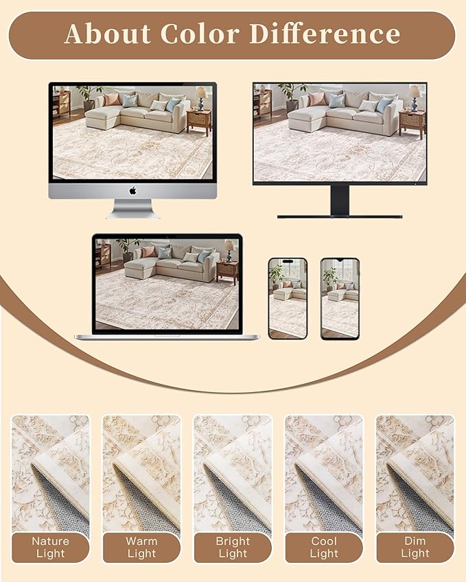 Madane Washable 6x9 Area Rugs for Living Room, Vintage Natural Rug - Image 8