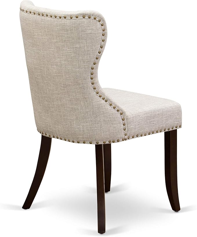 East West Furniture OXSI3-MAH-35 3 Piece Dining Room Furniture Set Contains a Square Dining Table and 2 Doeskin Linen Fabric Upholstered Chairs, 36x36 Inch, Mahogany